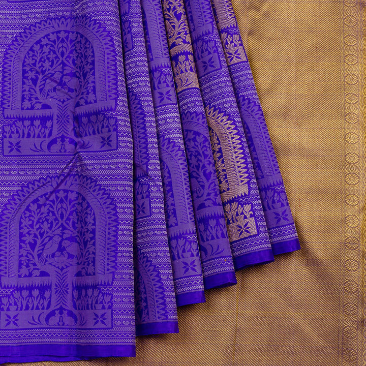 Kuberan Royal Blue Beige Kanchivaram Silk Saree