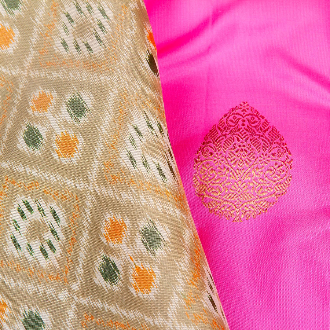 Kuberan Pink Cream Kanchivaram Silk Saree