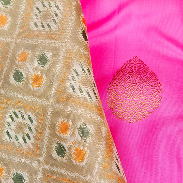 Kuberan Pink Cream Kanchivaram Silk Saree