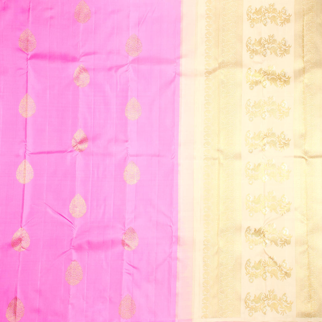 Kuberan Pink Cream Kanchivaram Silk Saree