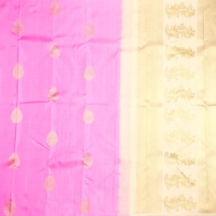 Kuberan Pink Cream Kanchivaram Silk Saree