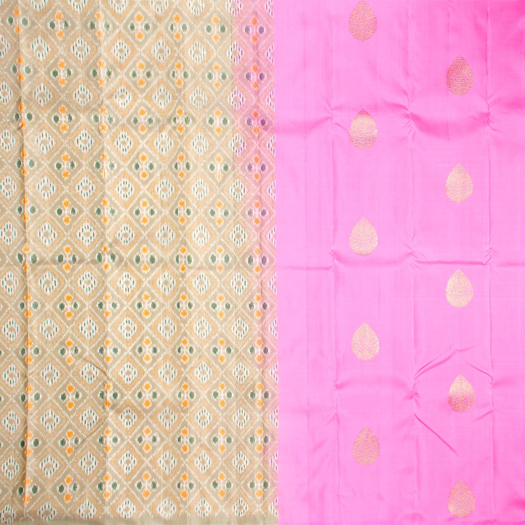 Kuberan Pink Cream Kanchivaram Silk Saree