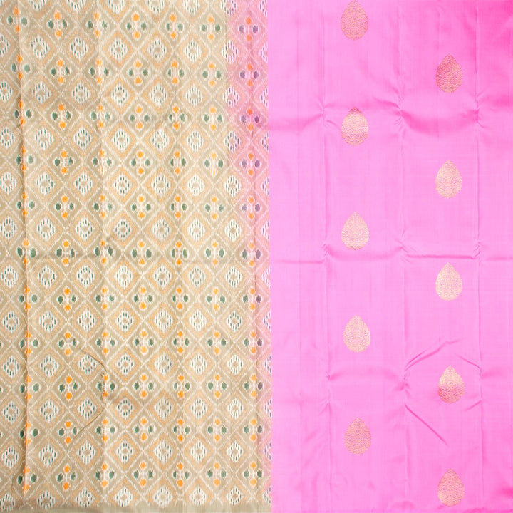Kuberan Pink Cream Kanchivaram Silk Saree