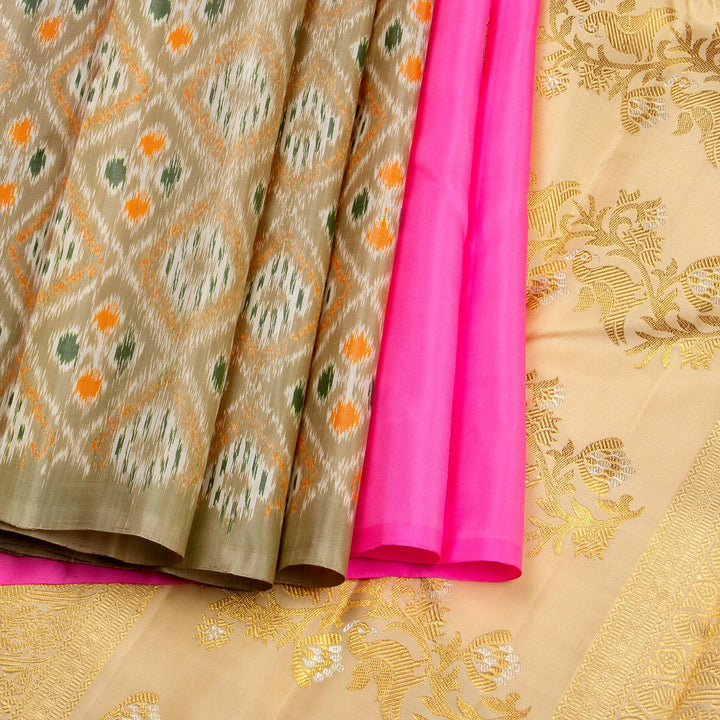 Kuberan Pink Cream Kanchivaram Silk Saree