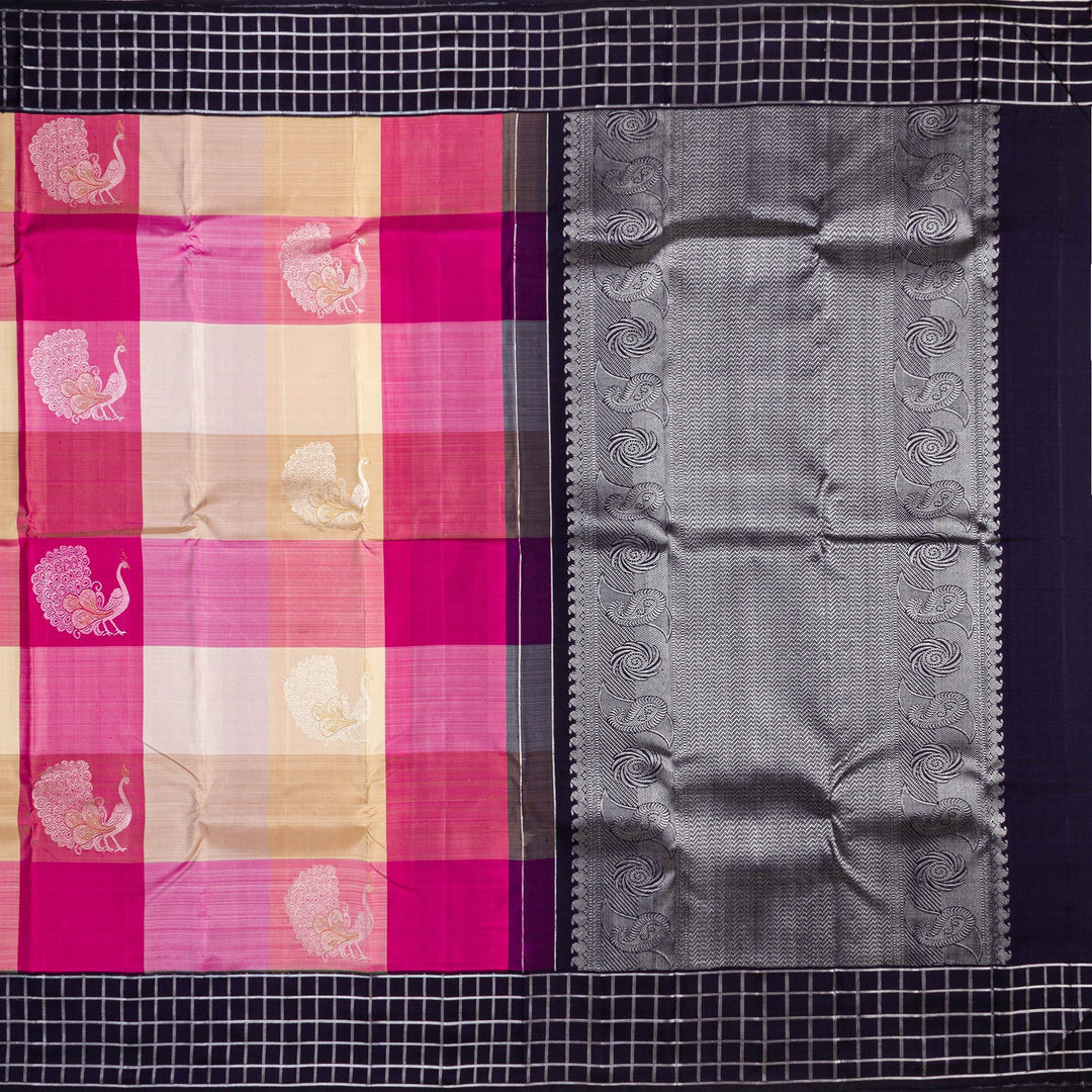 Kuberan Navy Blue Pink Kanchivaram Silk Saree