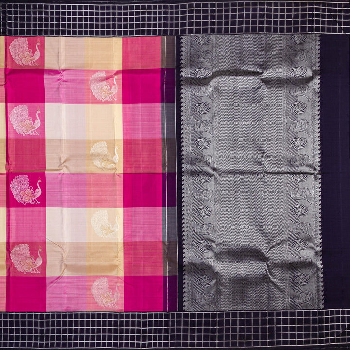 Kuberan Navy Blue Pink Kanchivaram Silk Saree