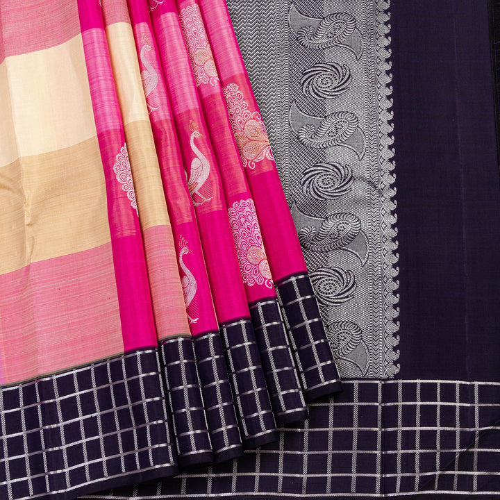 Kuberan Navy Blue Pink Kanchivaram Silk Saree