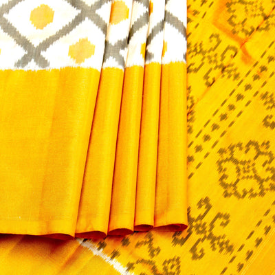 Kuberan White Yellow Pochampally Silk Saree