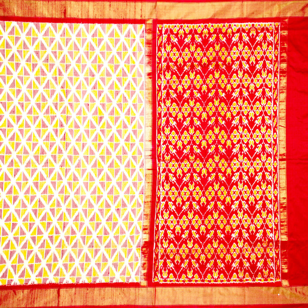 Kuberan Cream Red Pochampally Silk Saree