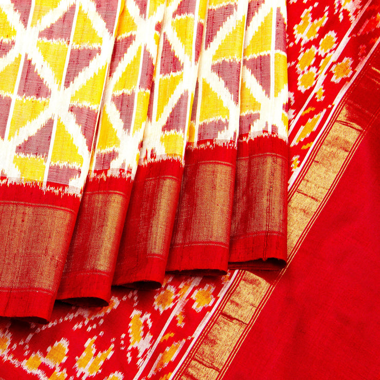 Kuberan Cream Red Pochampally Silk Saree