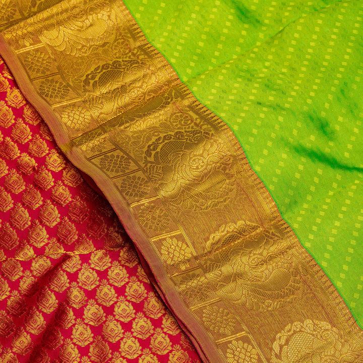 Kuberan Green Red Silk Saree