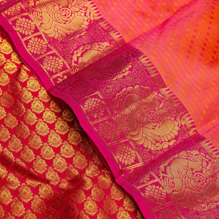 Kuberan Peach Pink Pure Silk Saree