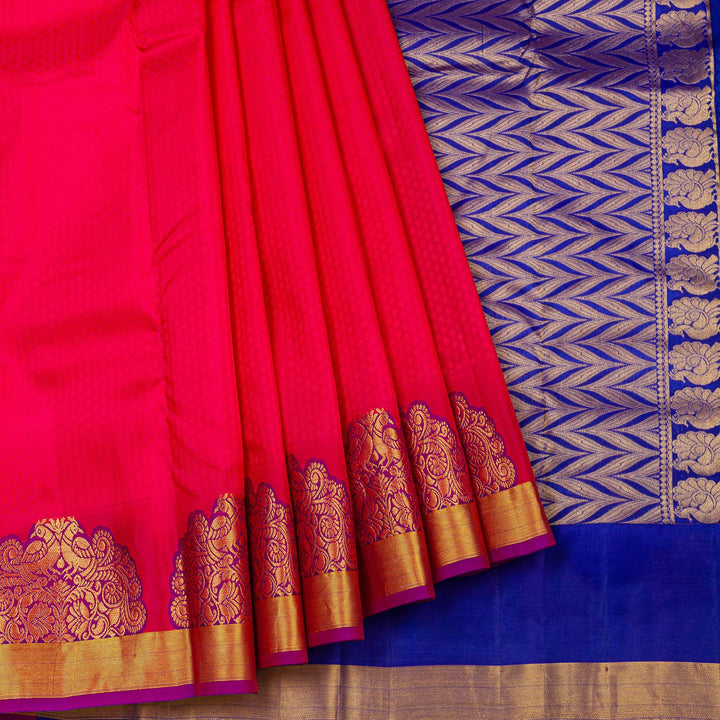 Kuberan Red Blue Pure Silk Saree