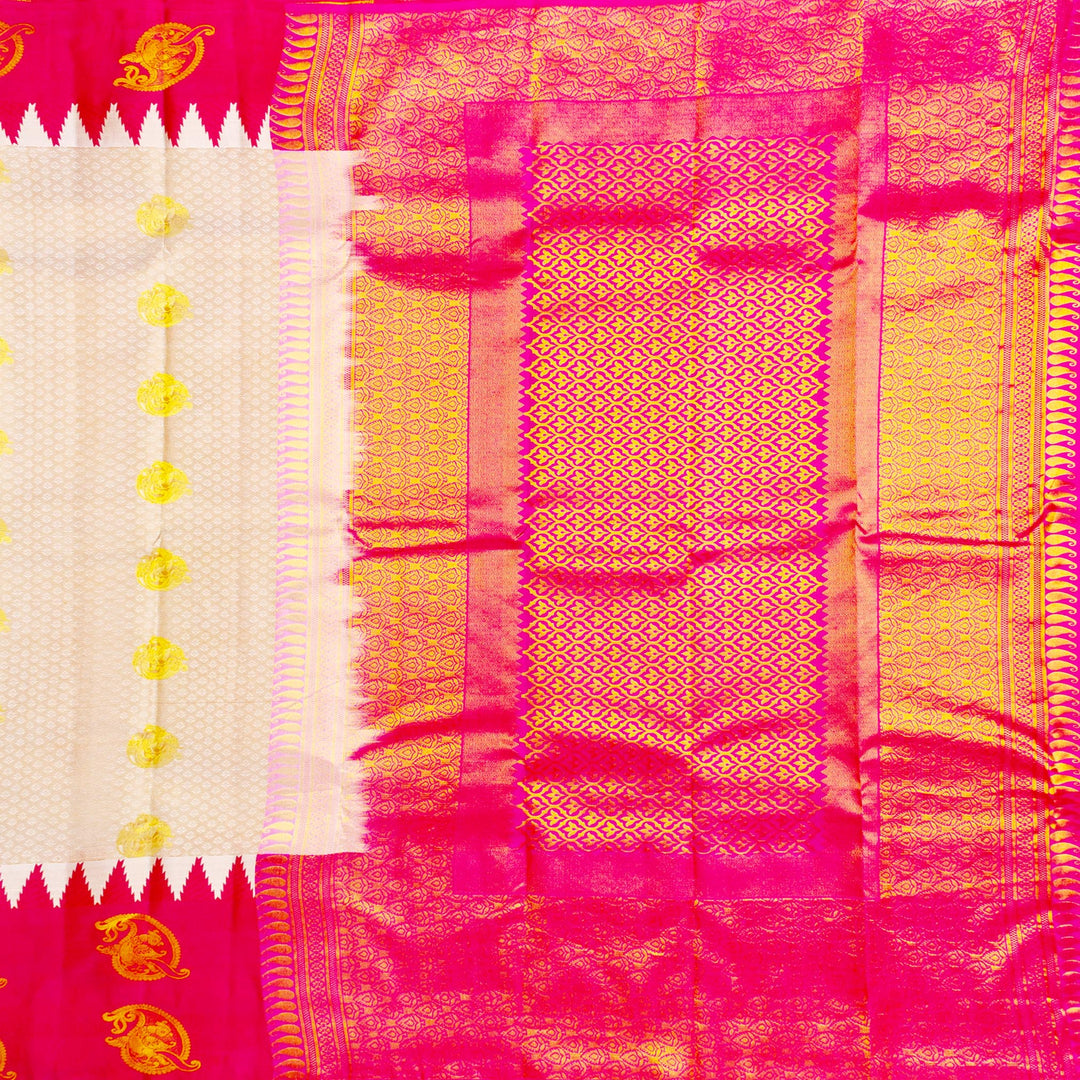 Kuberan Cream Pink Pure silk Saree