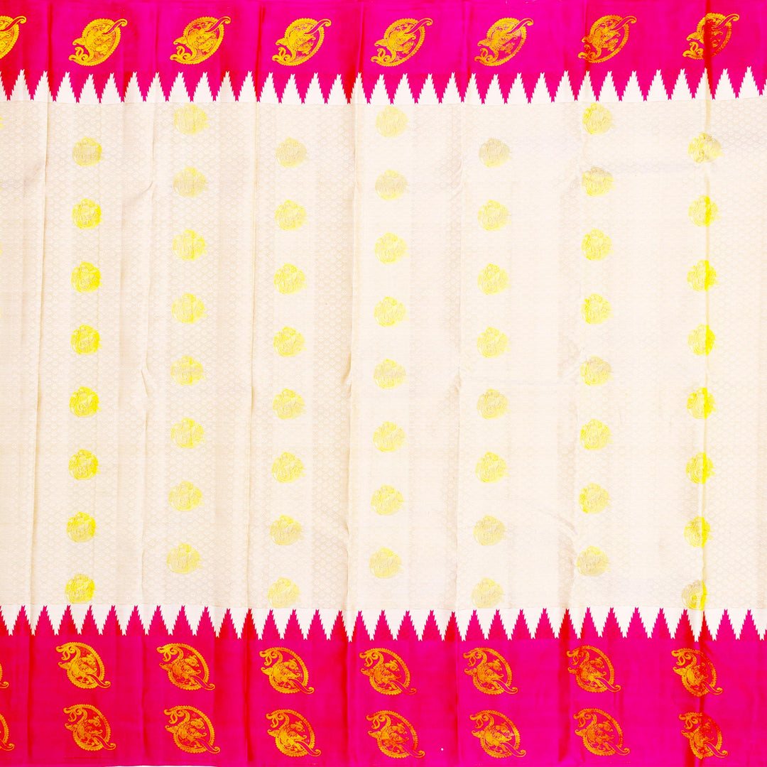 Kuberan Cream Pink Pure silk Saree