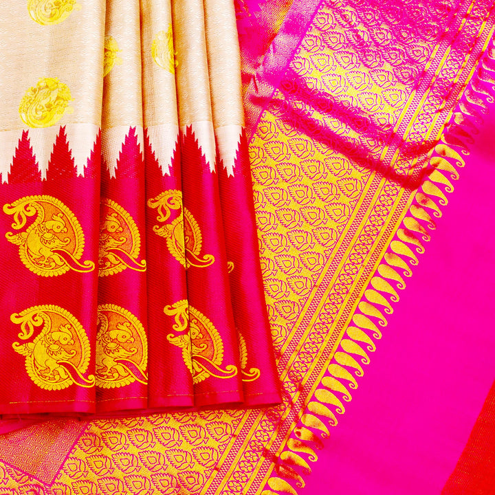 Kuberan Cream Pink Pure silk Saree