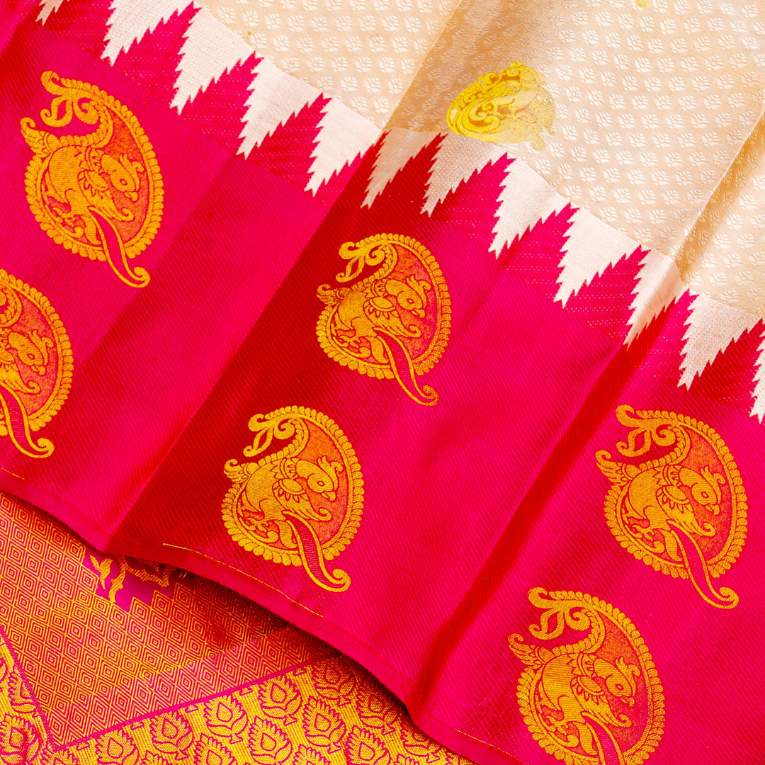 Kuberan Cream Pink Pure silk Saree