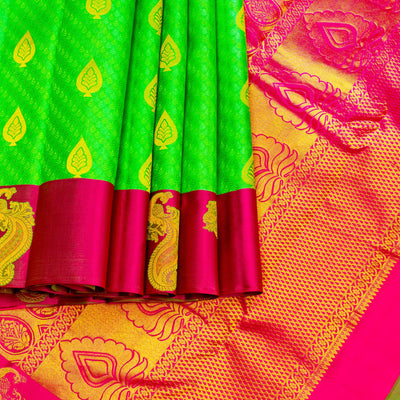 Kuberan Green Pink Pure silk Saree