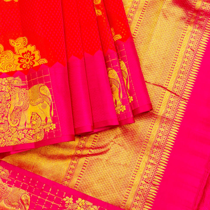 Kuberan Orange Pure Silk Saree