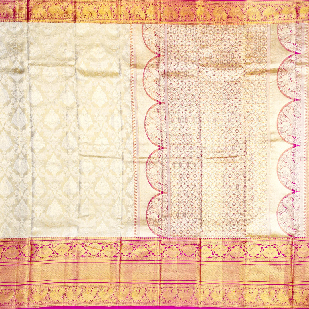 Kuberan Grey Red Pure Silk Saree