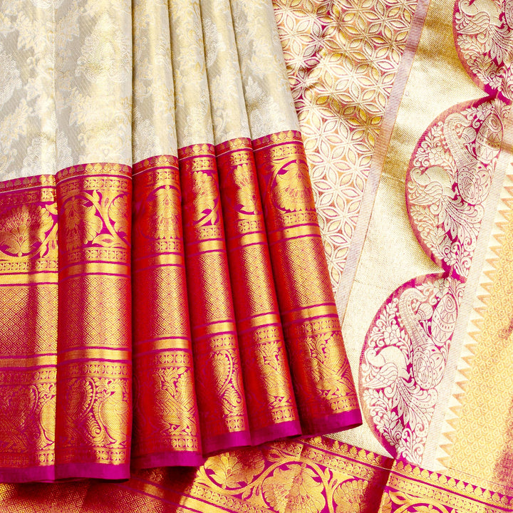 Kuberan Grey Red Pure Silk Saree