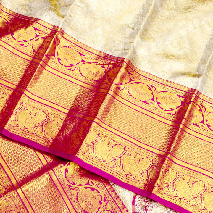 Kuberan Grey Red Pure Silk Saree