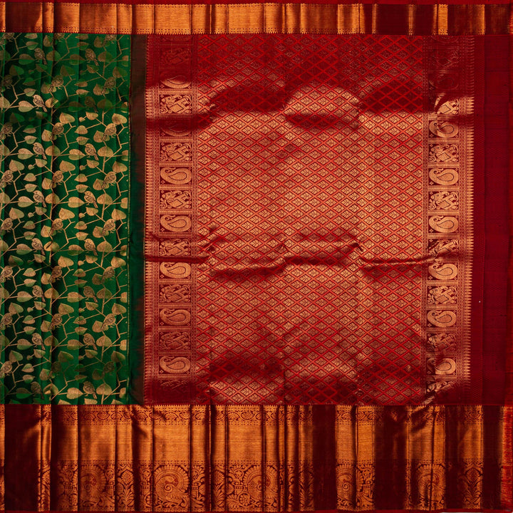 Bottle Green Maroon Kanchipuram Silk Saree