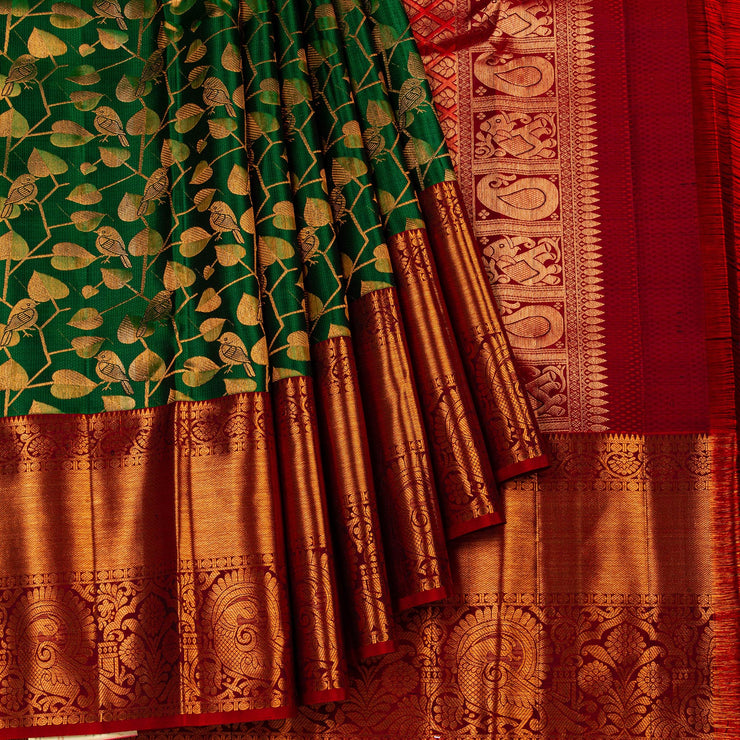 Parrot Green Woven Kanjivaram Silk Saree – Rushini