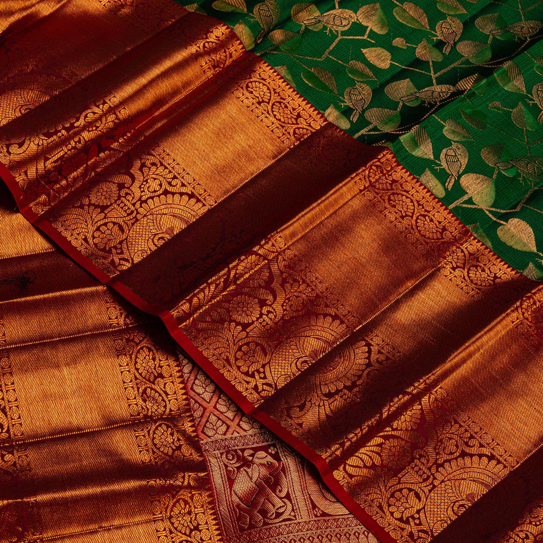 Bottle Green Maroon Kanchipuram Silk Saree