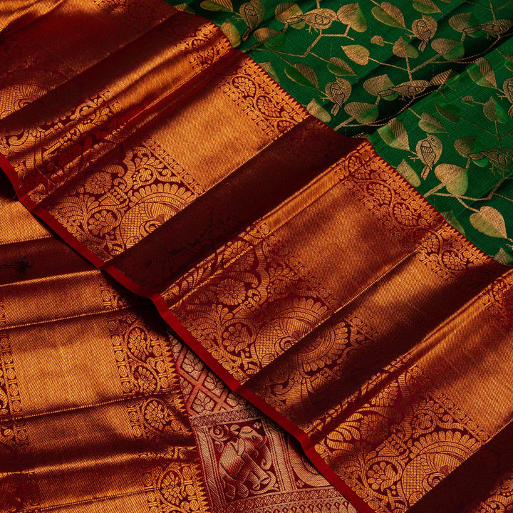 Bottle Green Maroon Kanchipuram Silk Saree