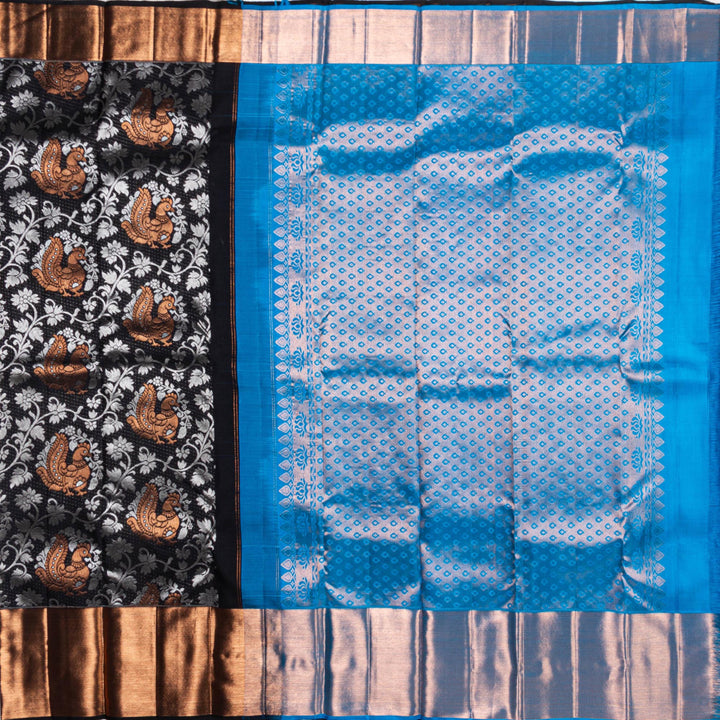 Kuberan Black Blue Kanchipuram Silk Saree