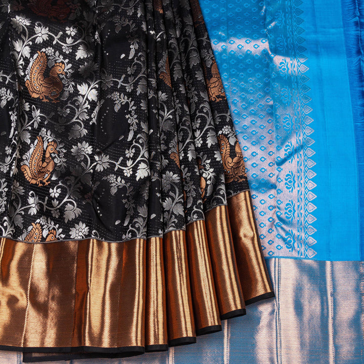 Kuberan Black Blue Kanchipuram Silk Saree