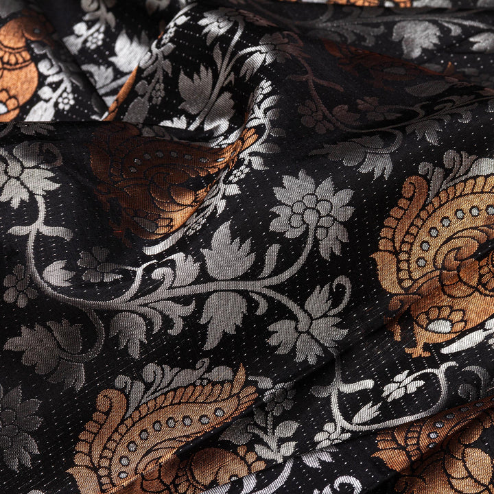 Kuberan Black Blue Kanchipuram Silk Saree