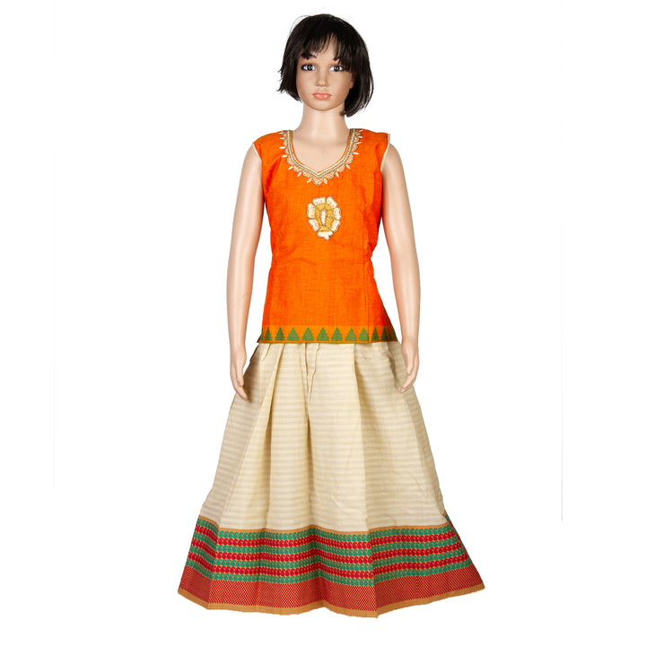 Kuberan Orange Cotton Readymade Pavada