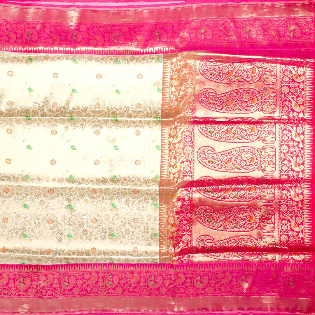 Kuberan White Pink Banaras Saree