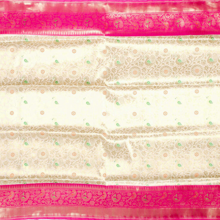 Kuberan White Pink Banaras Saree