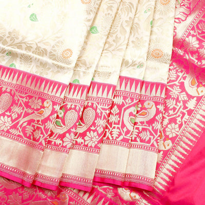 Kuberan White Pink Banaras Saree