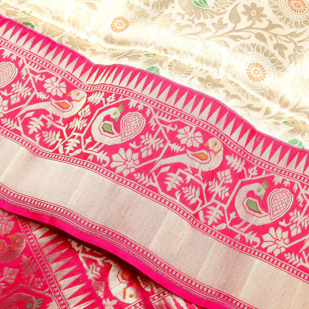 Kuberan White Pink Banaras Saree