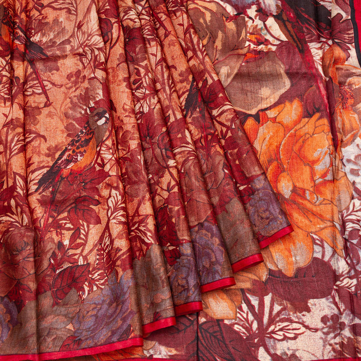 Kuberan Brown Tussar Pure Silk Saree