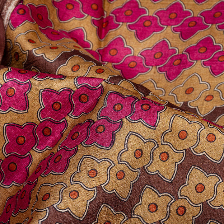 Kuberan Pink Grey Tussar Pure Silk Saree