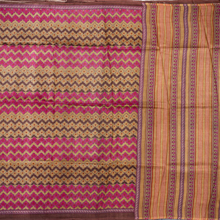 Kuberan Pink Grey Tussar Pure Silk Saree