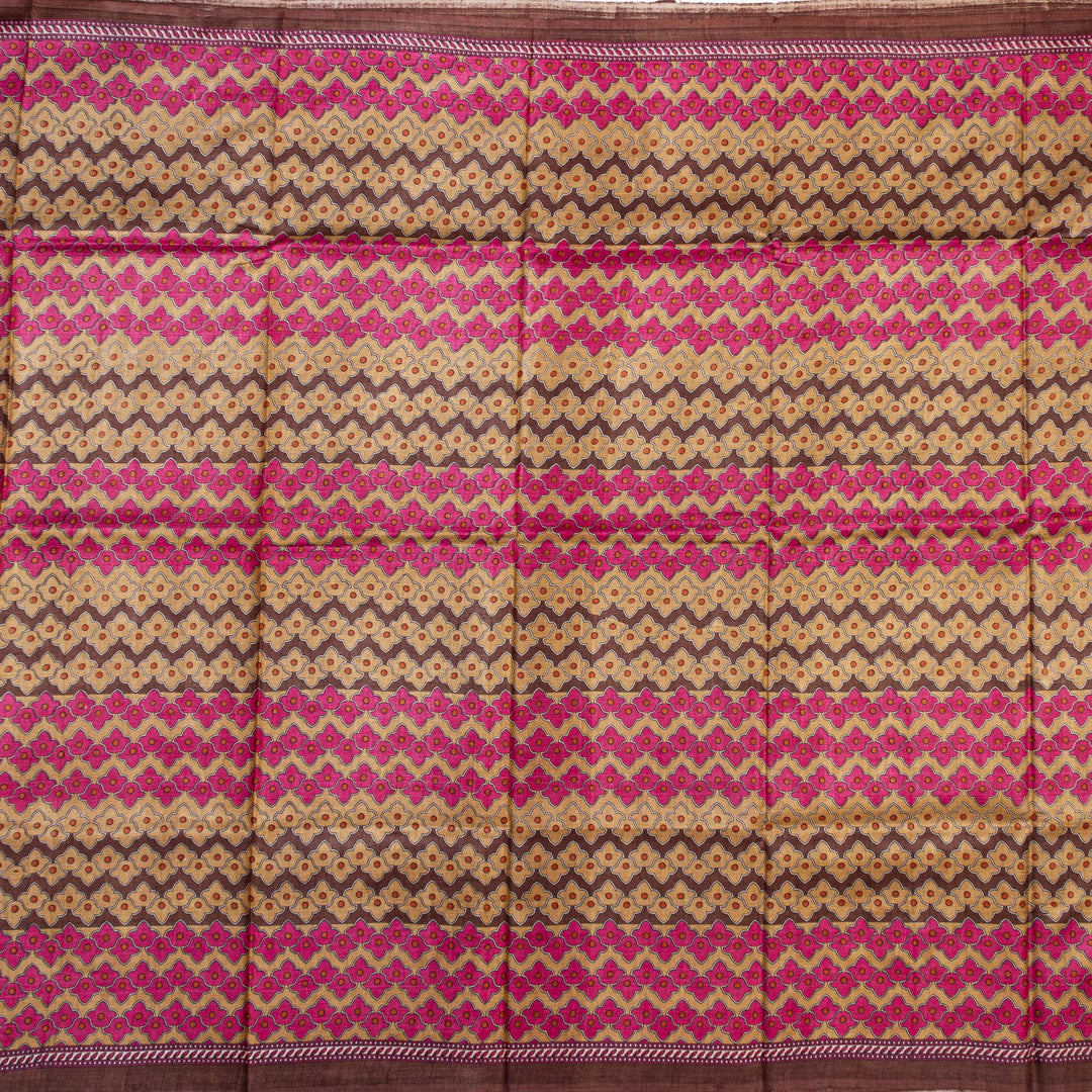 Kuberan Pink Grey Tussar Pure Silk Saree