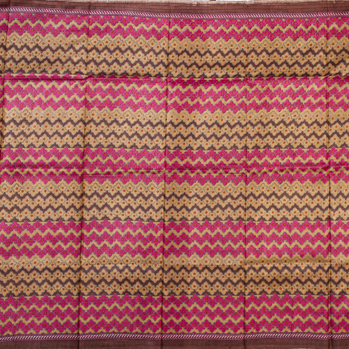 Kuberan Pink Grey Tussar Pure Silk Saree