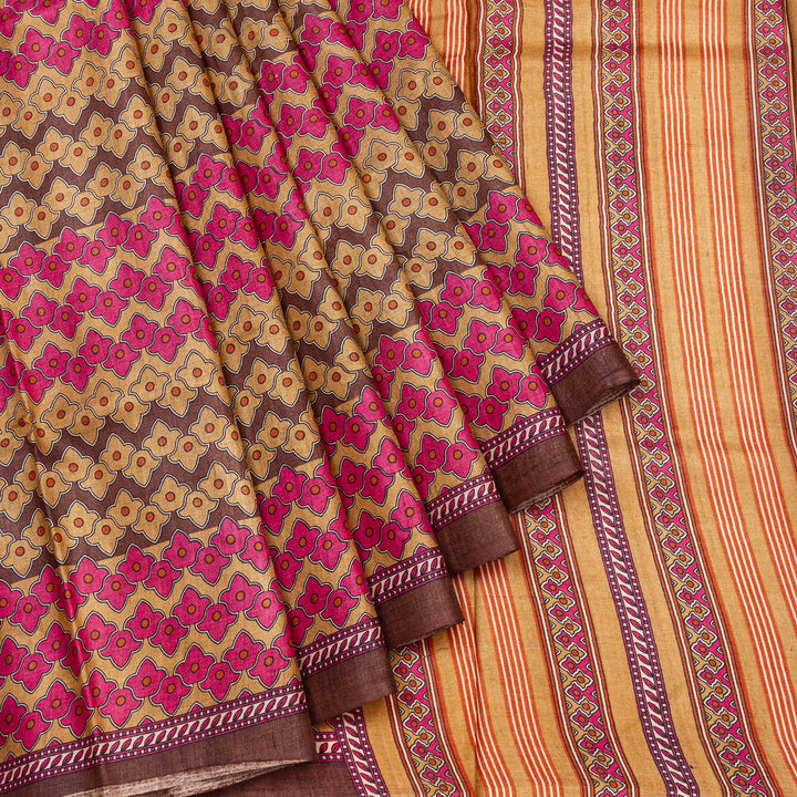 Kuberan Pink Grey Tussar Pure Silk Saree