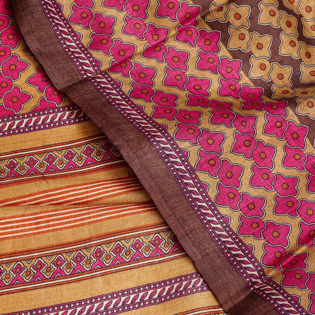 Kuberan Pink Grey Tussar Pure Silk Saree