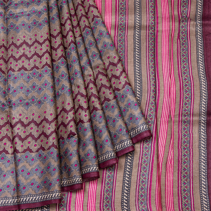 Kuberan Grey Tussar Pure Silk Saree