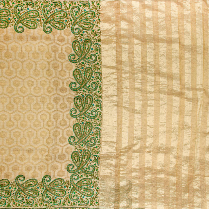 Kuberan Cream Green Banaras Saree