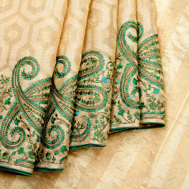 Kuberan Cream Green Banaras Saree