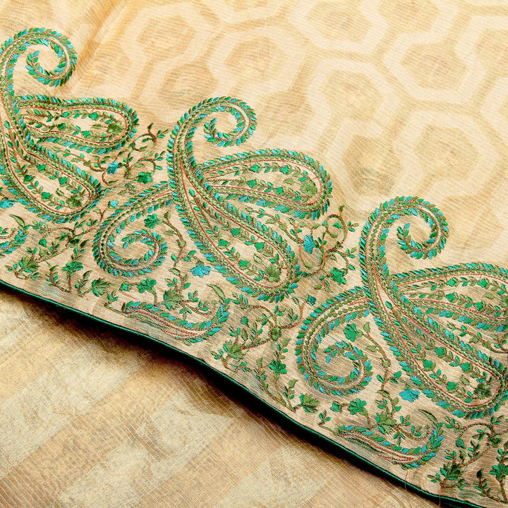 Kuberan Cream Green Banaras Saree