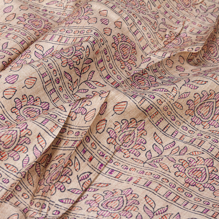 Kuberan Off White Tussar Pure Silk Saree